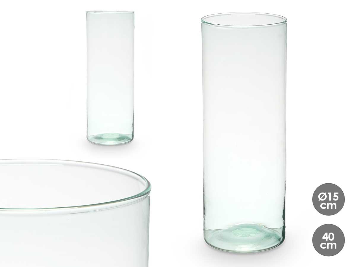Giftdecor Jarrón Vidrio Reciclado Cilindro Transparente 15x40 cm (6 Unidades)