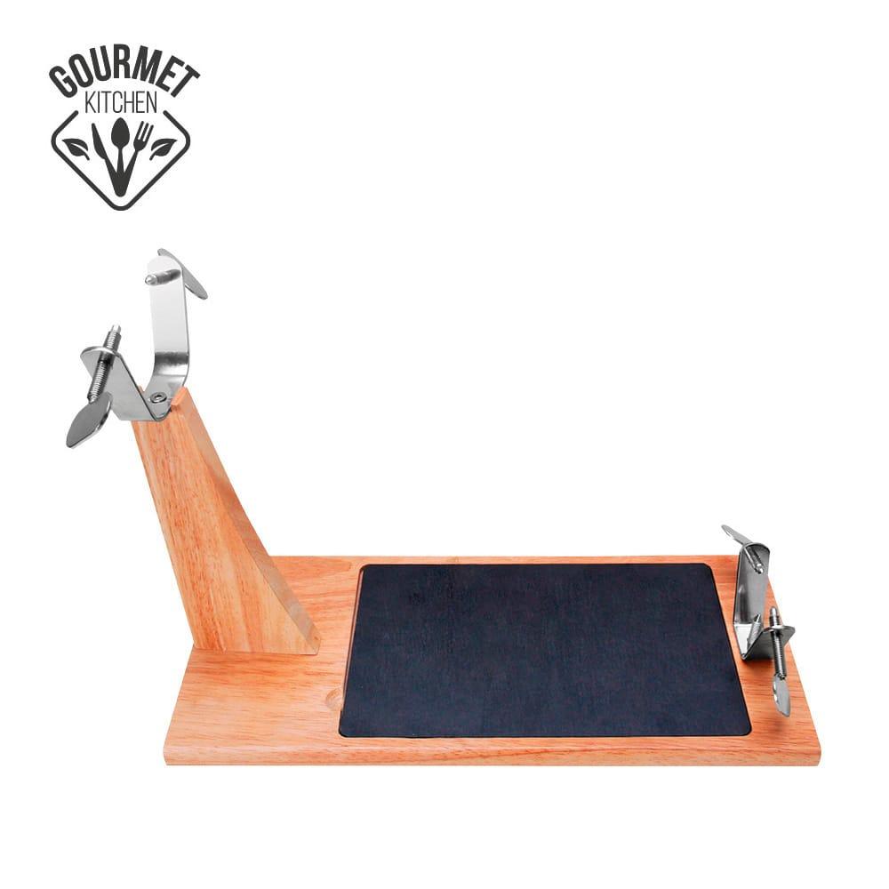 Gourmet Kitchen Jamonero con Base Cerámica, Madera de Caucho, 43.8x19.5x30.5cm