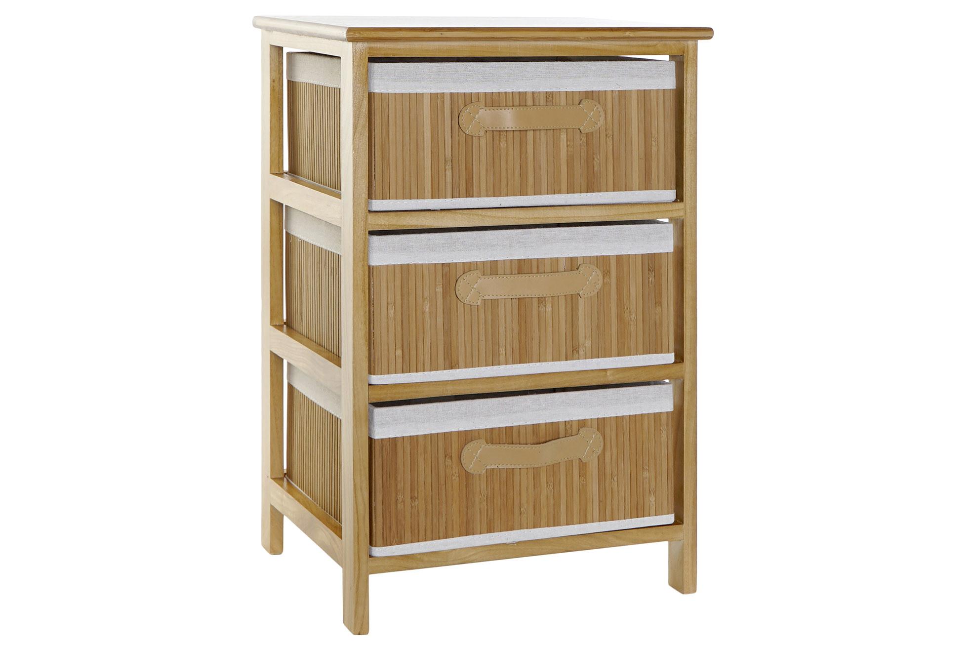 DKD Home Decor Cajonera de Almacenaje Auxiliar de Bambú y Paulownia Natural con 3 Cajones, Serie Básicos, 32x63x42 cm