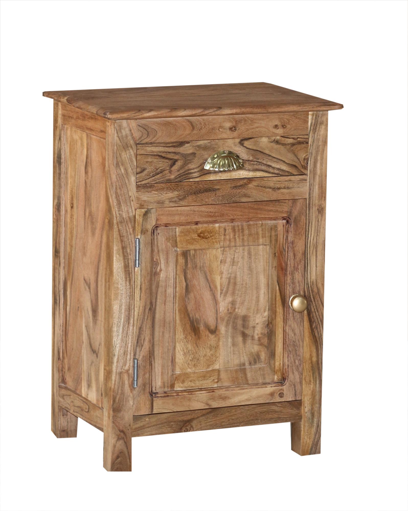 DKD Home Decor Mesita de Noche Colonial Madera Maciza Acacia Natural Dorado 32x65x45 cm (2 Unidades)