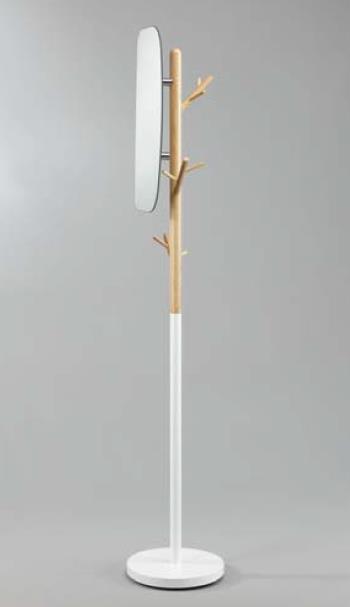 DKD Home Decor Perchero de Pie Scandi Desmontable con Espejo, Doble Cara, Madera y Metal Blanco Natural 33x33x185 cm