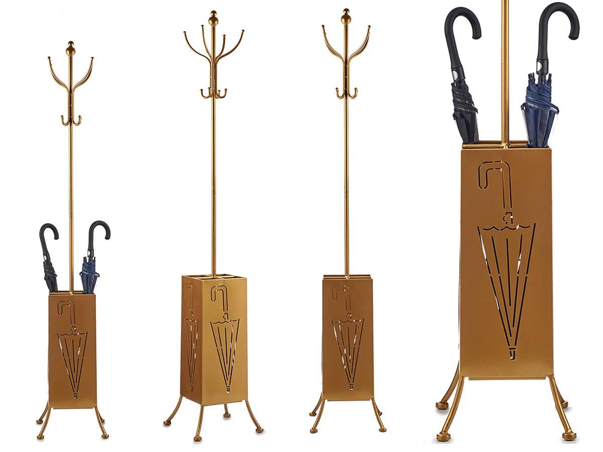 Giftdecor Perchero Paraguero de Metal Cuadrado Dorado 34x188x34 cm
