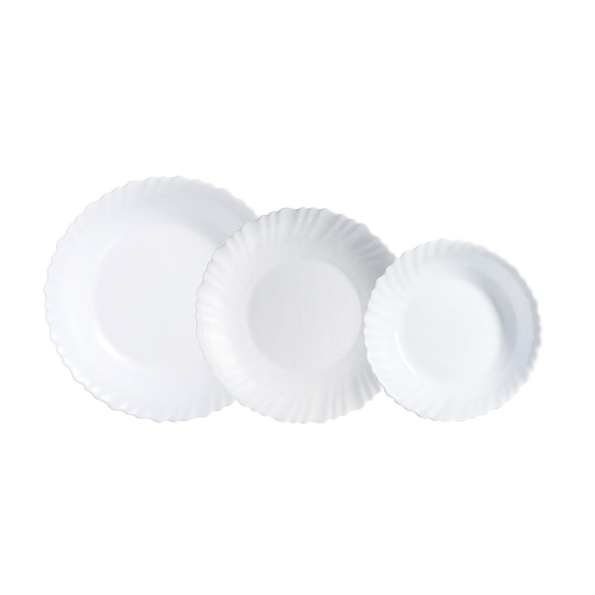 Luminarc Vajilla Feston Vidrio Opal Templado 18 Piezas - 6 Personas Blanco Apto Lavavajillas Microondas Fabricado en Francia