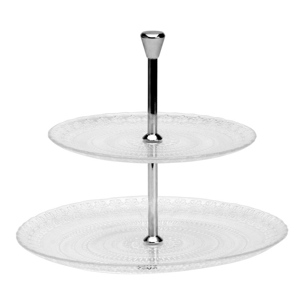 Avet Pastelera 2 Pisos de Cristal con Soporte Acero Cromado Diseño Marroquí Colección Magreb d.28-21 cm h.22 cm