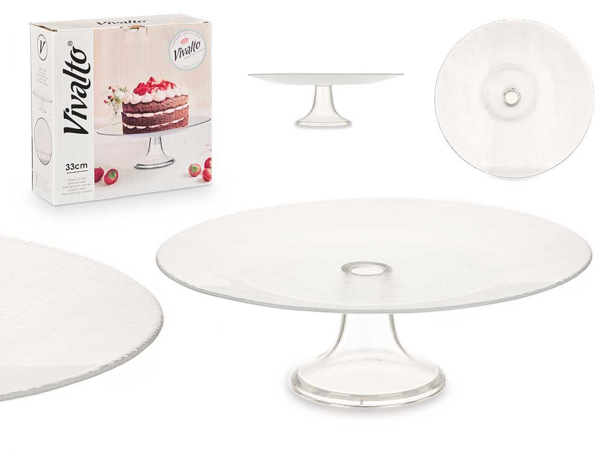 Vivalto Tartera con Pie de Cristal 33 cm, Transparente, 32x32x10.5 cm (4 Unidades)