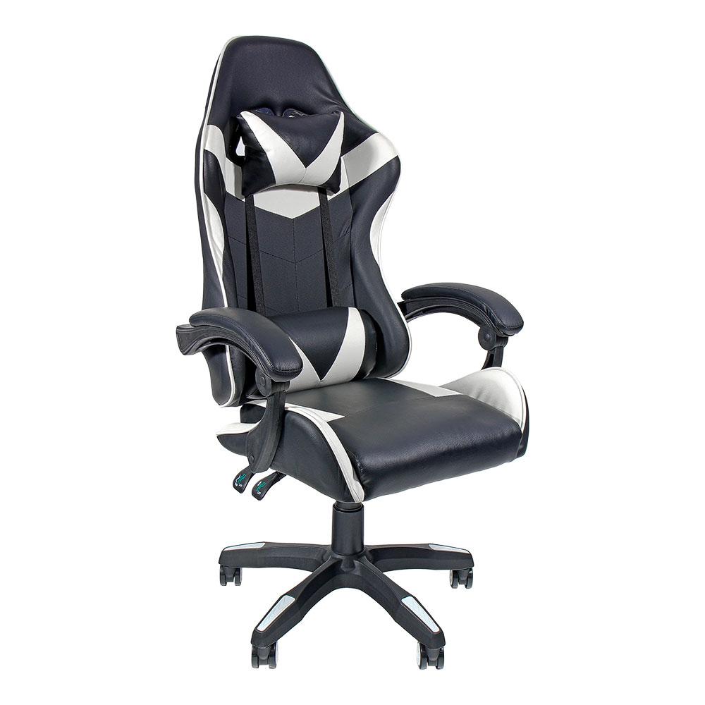 Edm Silla Gaming Ergonómica Negra y Blanca, Reclinable 90°-135°, Altura Regulable, Soporte Lumbar