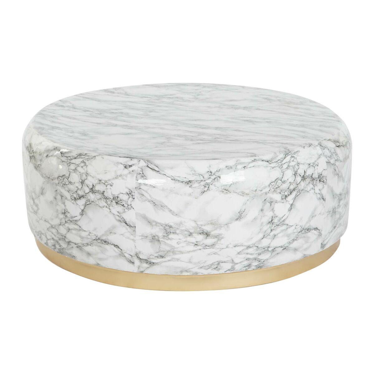 DKD Home Decor Mesa de Centro Moderna de Hierro Blanco y Dorado 119 x 119 x 45 cm