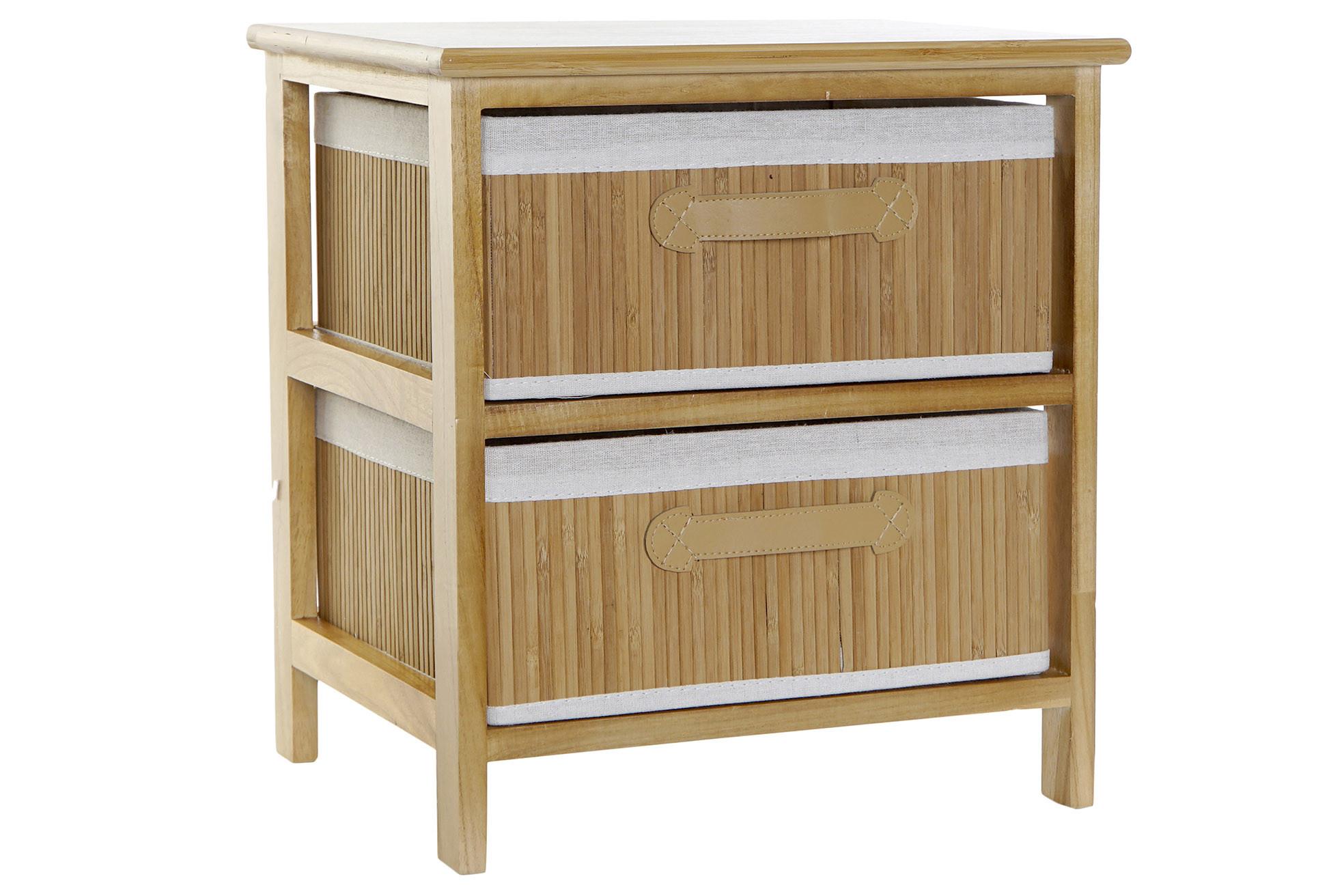 DKD Home Decor Cajonera Auxiliar 'Basicos' de Bambú y Paulownia Natural con 2 Cajones, Organizador de Almacenaje 32x42x45 cm