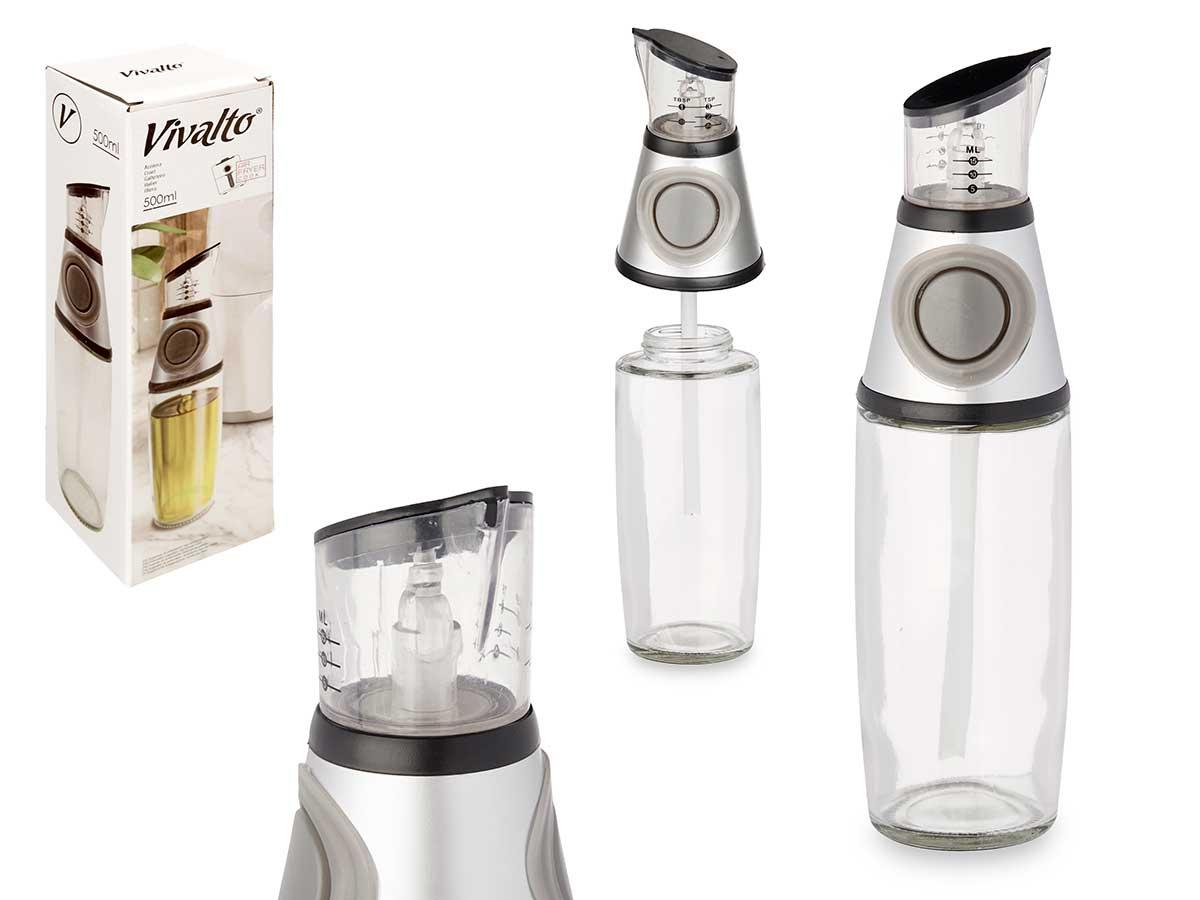 Vivalto Aceitera de Vidrio 500 ml con Tapa de Plástico, Gris y Transparente (12 Unidades)