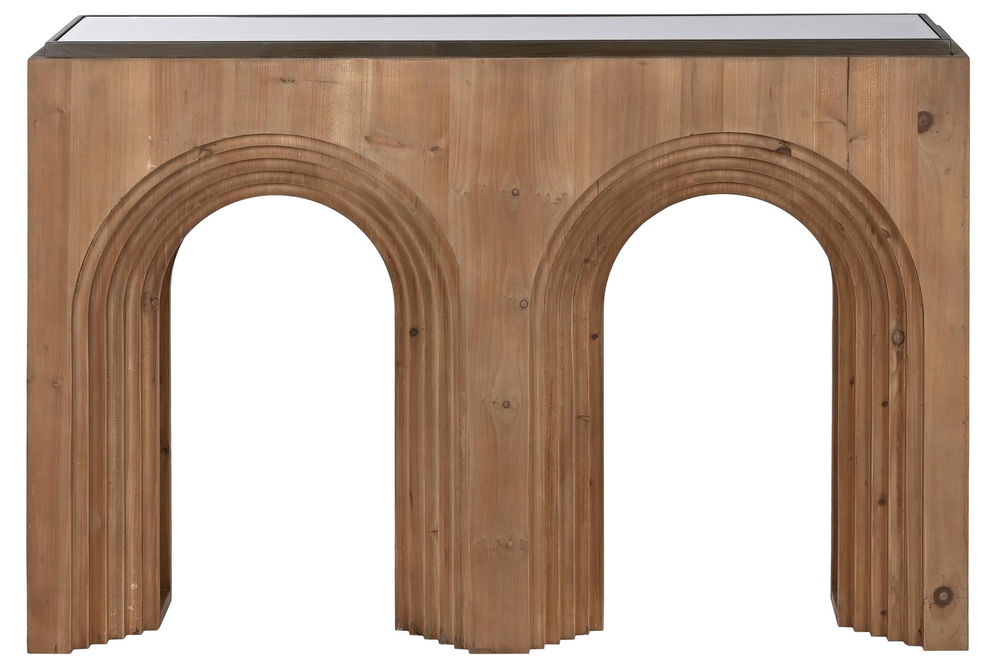 DKD Home Decor Consola Moderna de Abeto y Cristal con Arco, Marrón Negro 122 x 30 x 80 cm