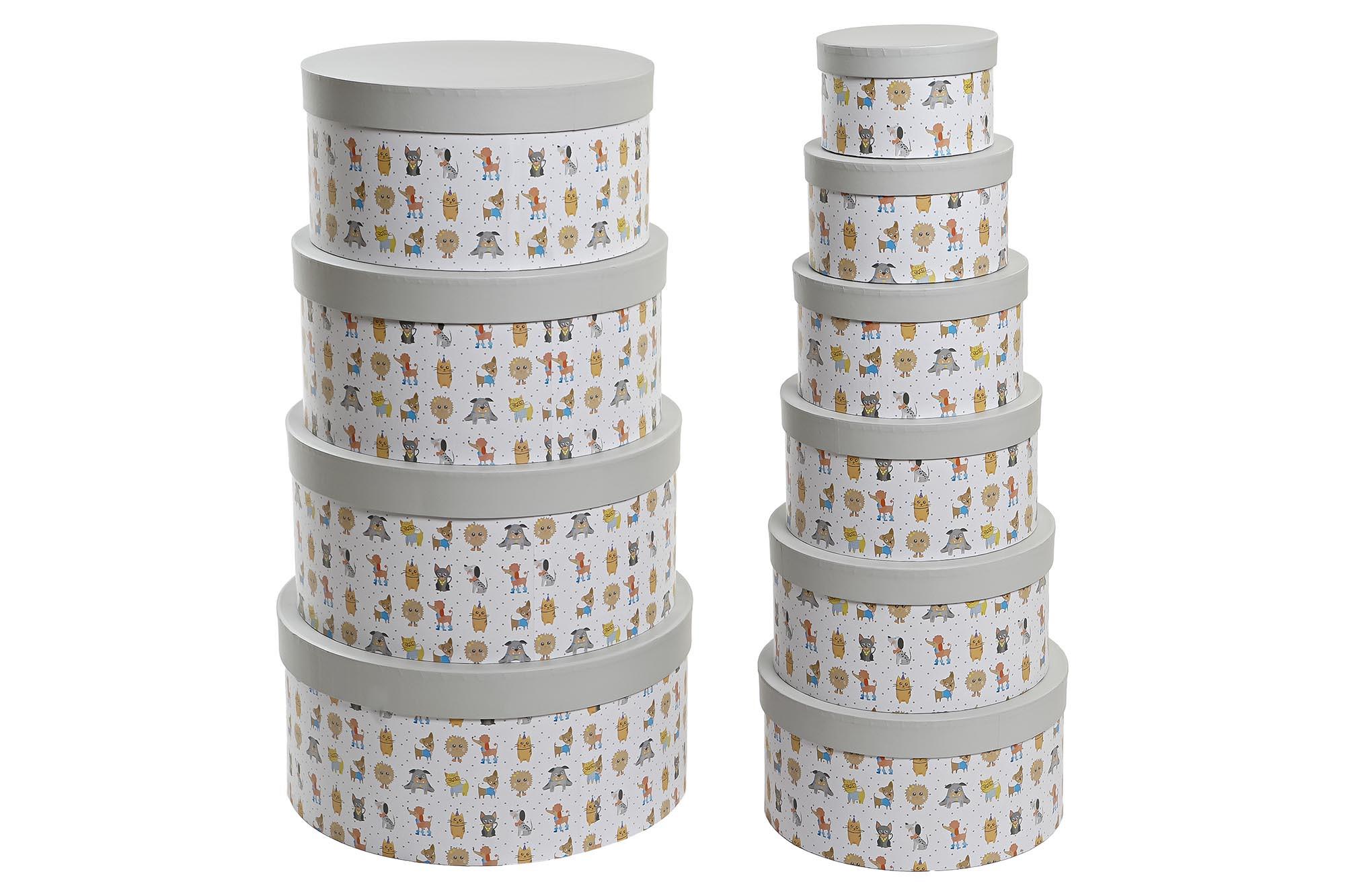 DKD Home Decor Caja Infantil Colección Best Friends de Cartón Blanco Multicolor 37.5 x 18 x 37.5 cm - Set de 10 Piezas