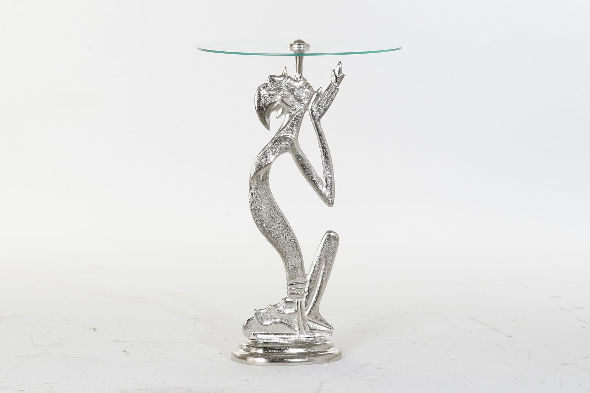 DKD Home Decor Mesita Auxiliar Indio Plateada Transparente con Estructura de Aluminio y Tapa de Cristal Desmontable 46x72x46 cm