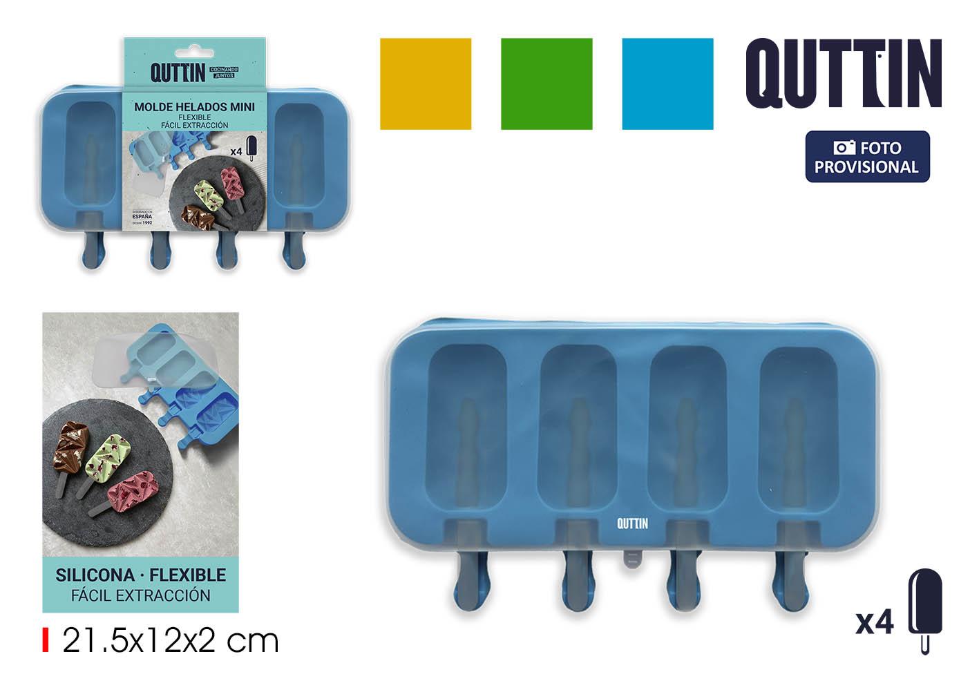 Inde Molde de Silicona Quttin para 4 Helados Mini, con medidas de 21.5 cm x 12 cm x 2 cm. (24 Unidades)