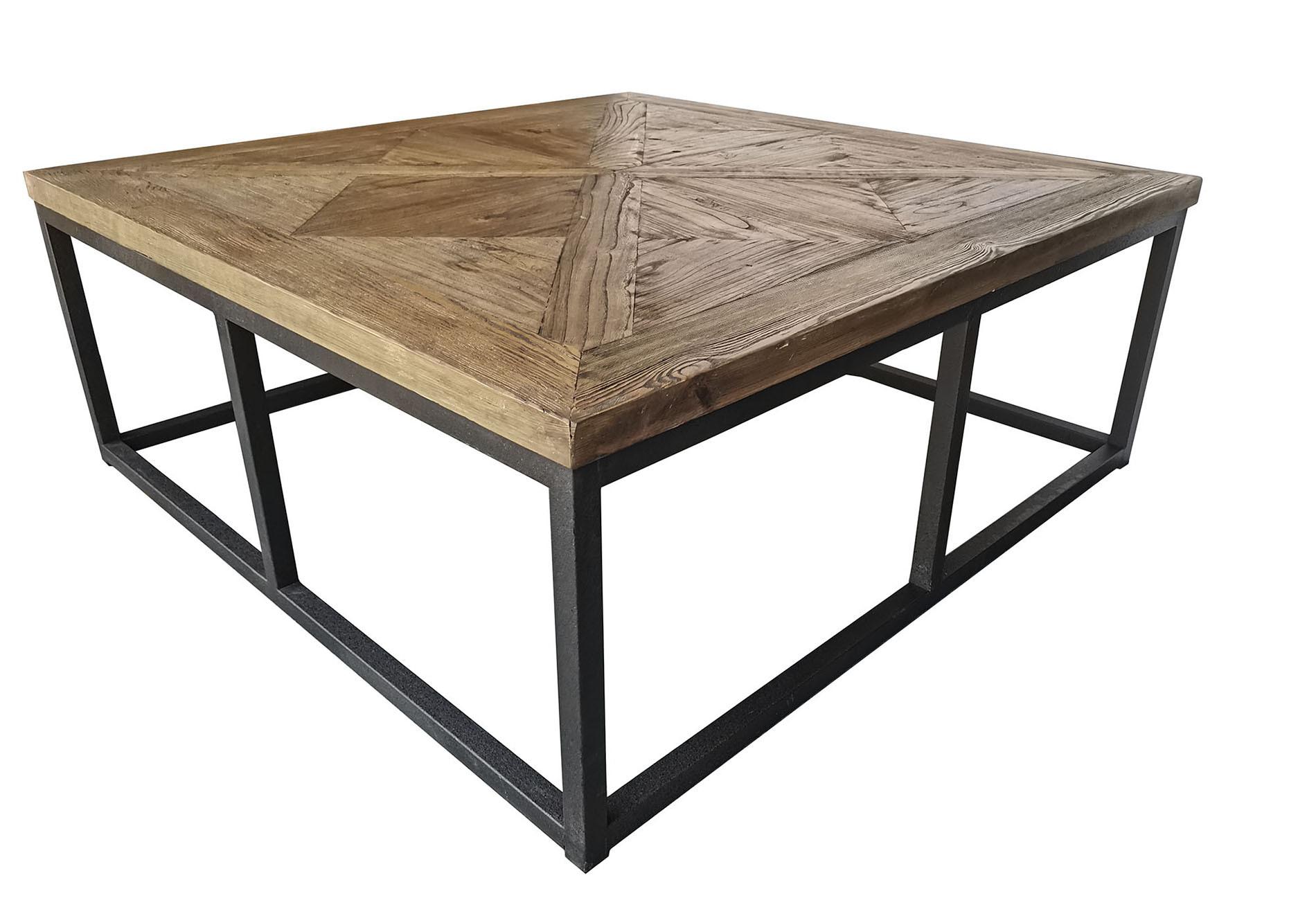 DKD Home Decor Mesa Centro Shabby Chic de Madera y Metal Natural Negro 120 x 120 x 47,5 cm Colección Antique