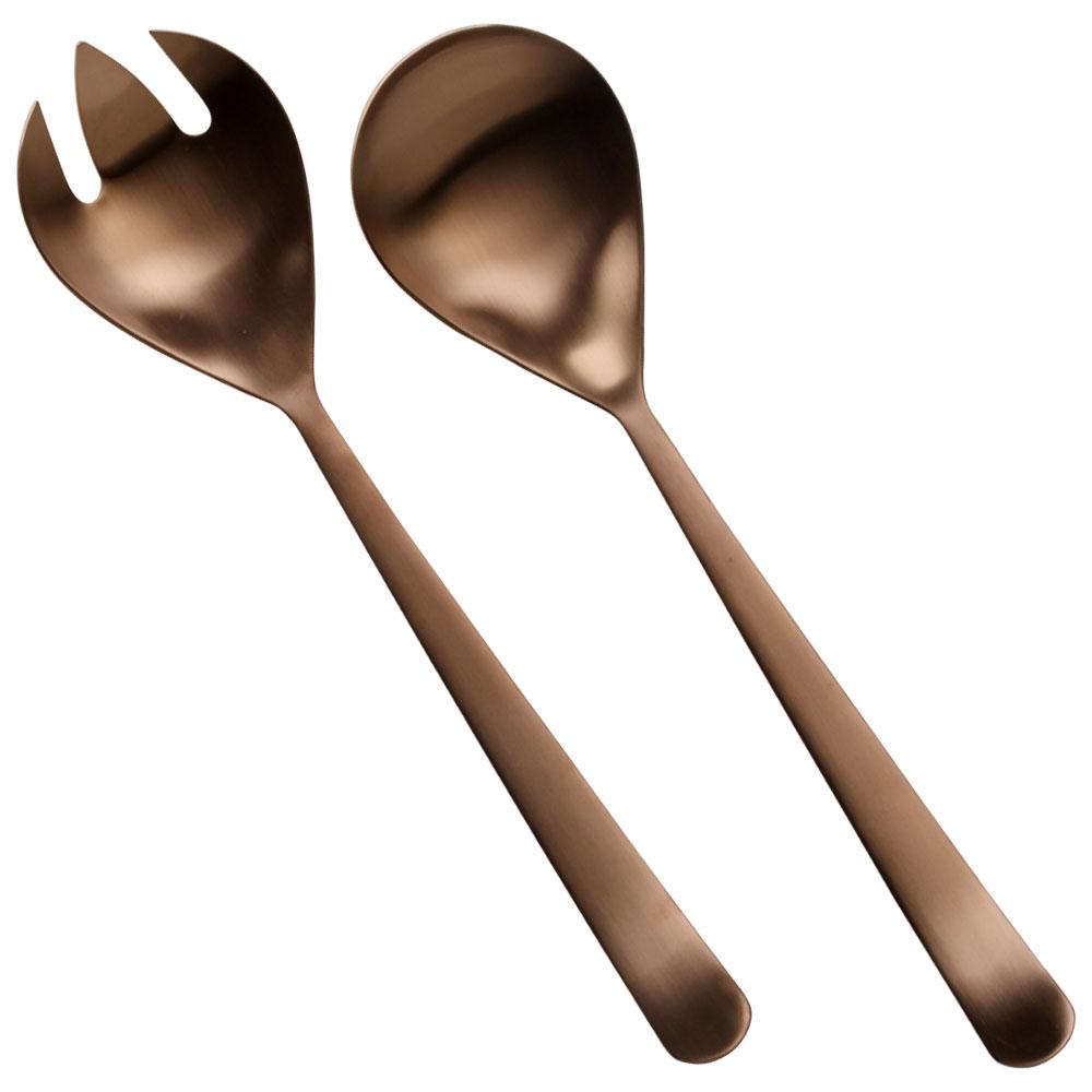 Herdmar Cubiertos para Servir Ensalada, Colección Oslo, Acabado Mate Cobre, Set de 6 Piezas de 26.5 cm