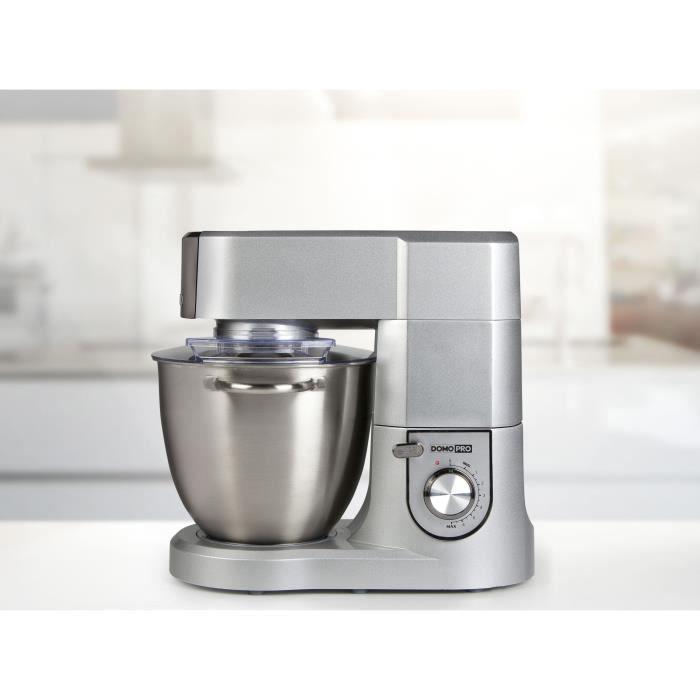 Domo DO9079KR Robot de cocina con motor 1500W, cuenco 6.7L acero inoxidable, batidor, amasador y velocidad progresiva Gris