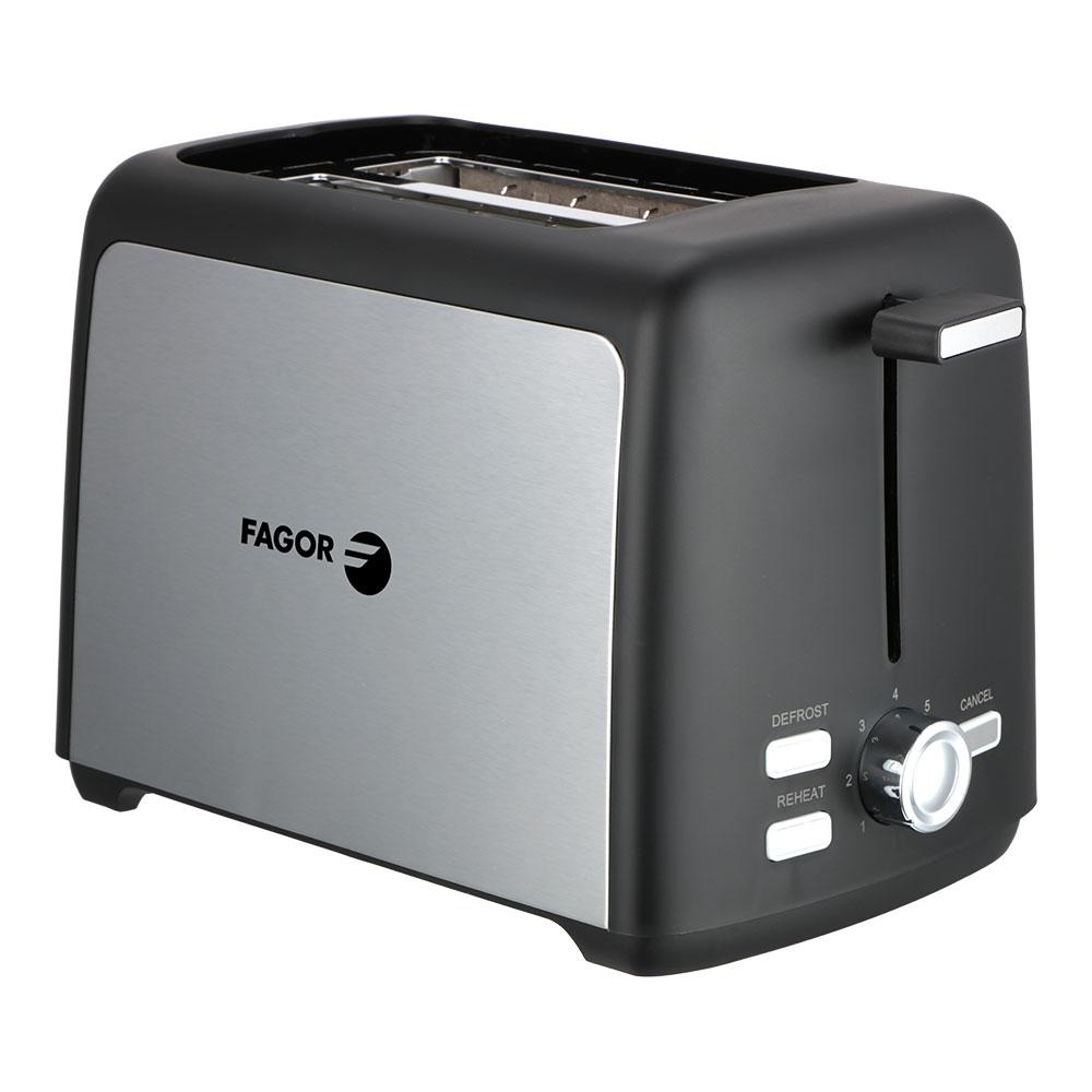 Fagor Tostador ToastPro 2 Ranuras 800W, 7 Niveles de Tostado, Función Descongelar y Cancelar, Bandeja Recogemigas