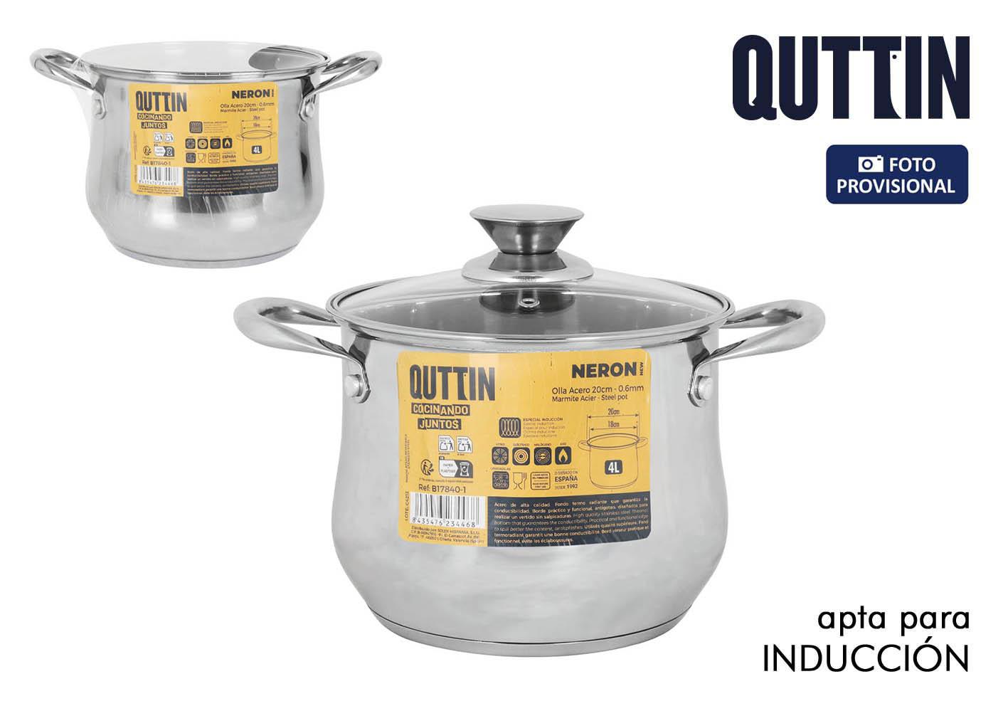 New Neron Olla de Acero Inoxidable 20 cm (4 L) con Tapa para Inducción (4 Unidades)