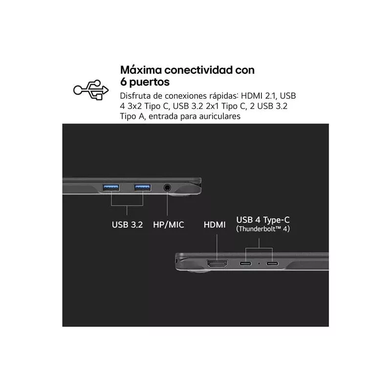 LG - Portátil Ultra Ligero 14ZD90T con 14 Pantalla, Potente 16GB RAM y Amplio Almacenamiento de 1TB