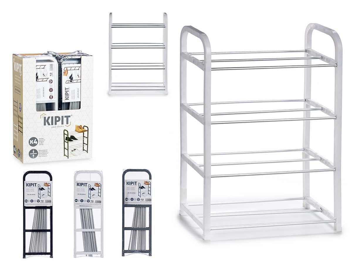 Kipit Zapatero para 8 Pares - 4 Estanterías, Metal y Plástico, Alta Resistencia, Colores Surtidos 58.5x3.5x18.5 cm (24 Unidades)