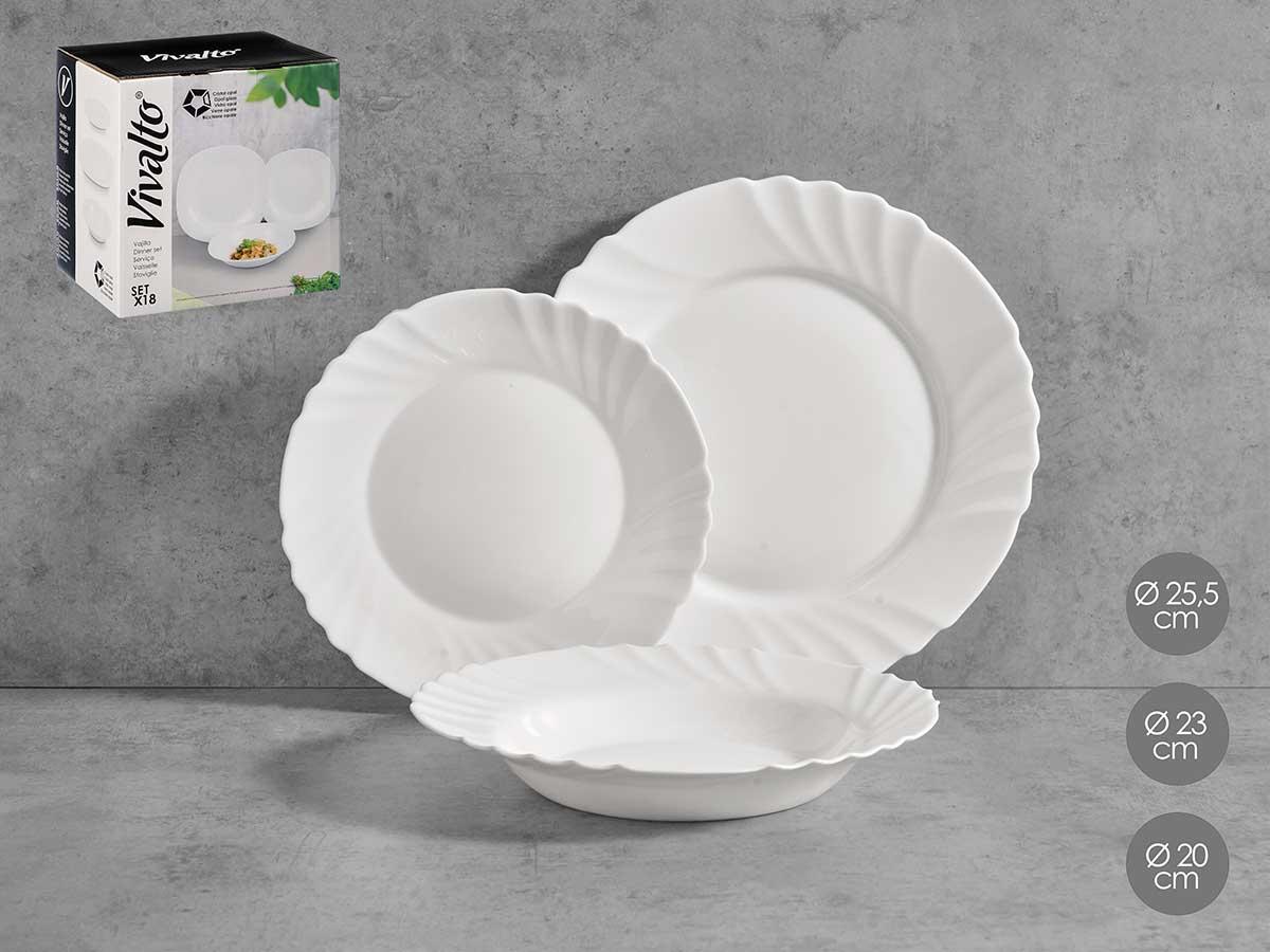 Vivalto Set Vajilla Relieve Opal 18 Piezas, Blanco, 26x26x19 cm (2 Unidades)