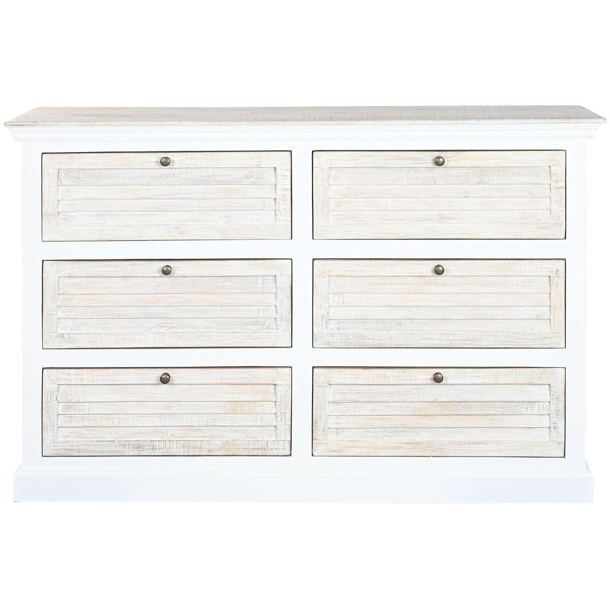 DKD Home Decor Cómoda Romántico de Madera de Mango con 6 Cajones Blanco/Natural 150x40x100 cm