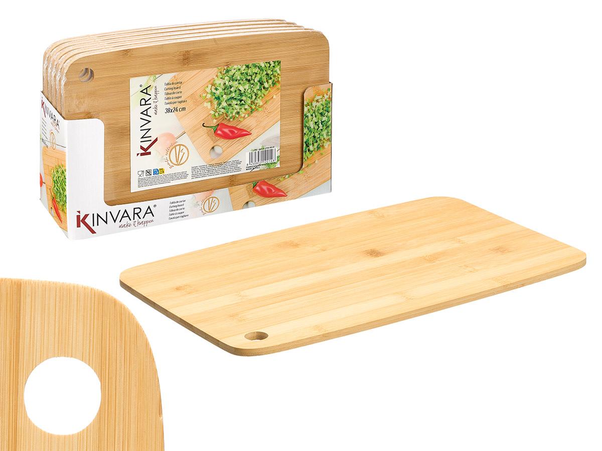 Kinvara Tabla de Corte de Bambú 38x24x0,8 cm Beige – Utensilio de Cocina Esencial para Preparar Alimentos (24 Unidades)