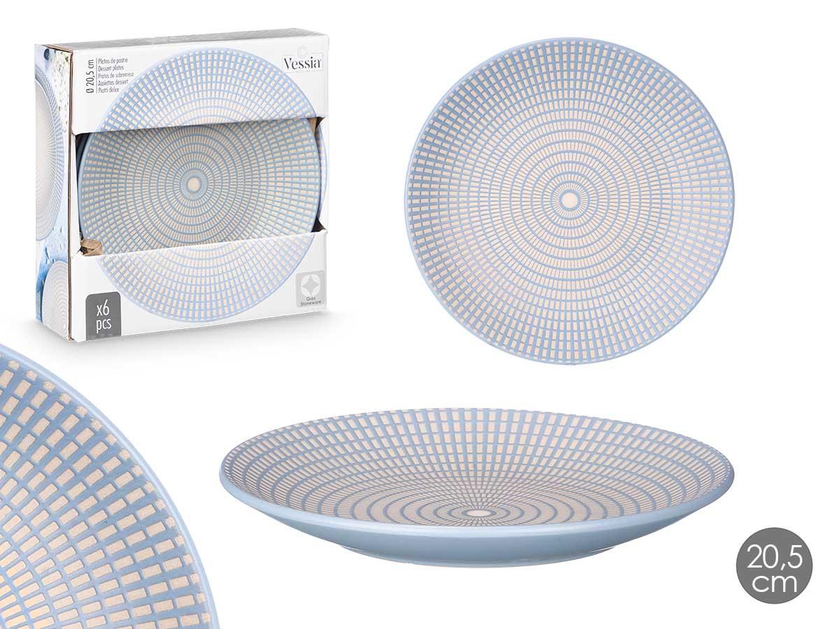 Vessia Plato Postre 20.5 cm Grabado Azul Cerámica (24 Unidades)