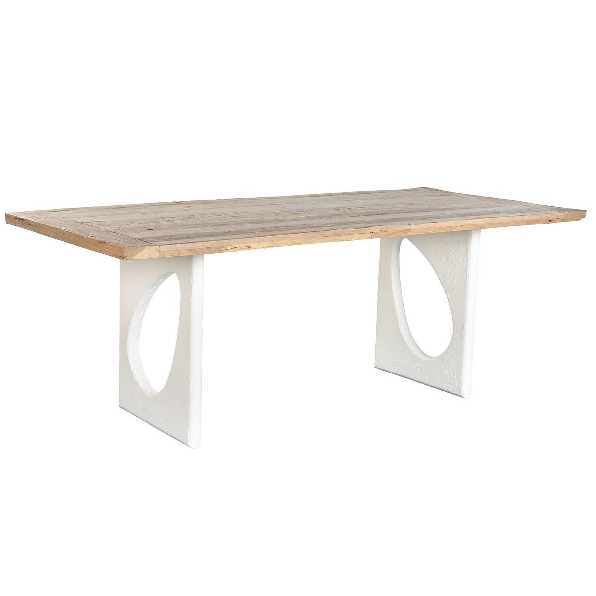 DKD Home Decor Mesa Comedor Mediterráneo de Madera Reciclada y Mango Blanco Natural 200.5x100.5x77 cm Desmontable