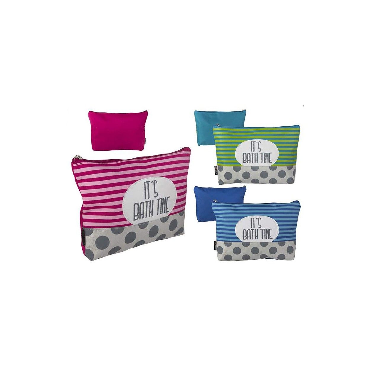 Neceser de Baño, Textil, con Frase Motivadora. Diseño de Rayas/Lunares, con estilo Geométrico - Hogar y Más