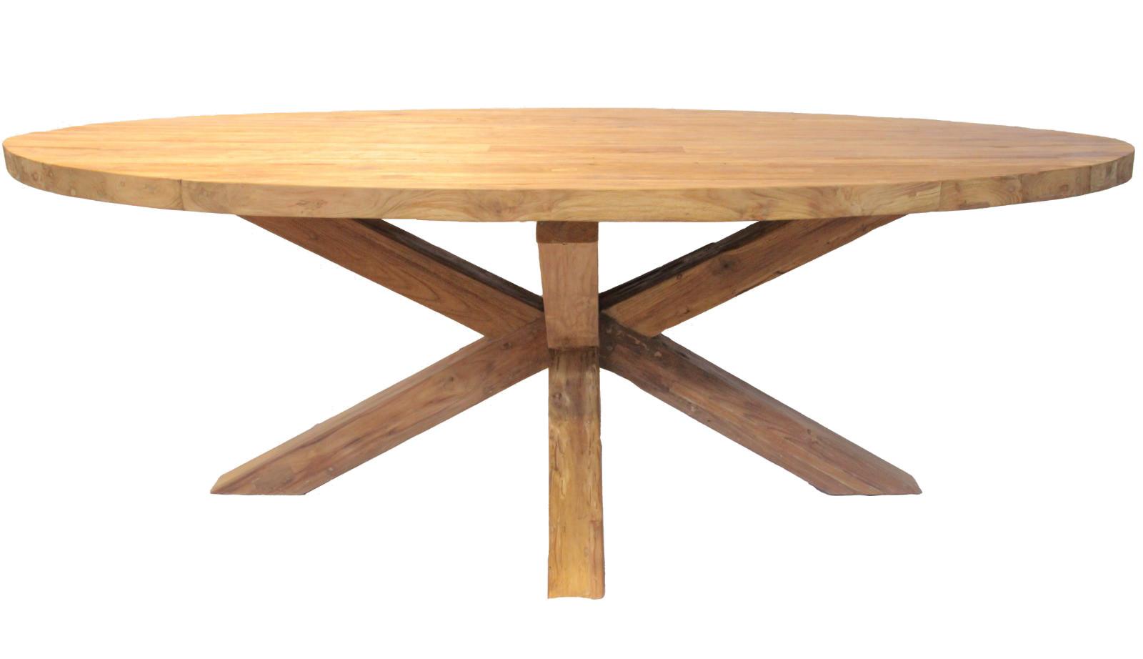 DKD Home Decor Item Home 2c24 Mesa Comedor Ovalada de Teca Reciclada, Desmontable, 120 cm Largo x 220 cm Ancho x 78 cm Alto
