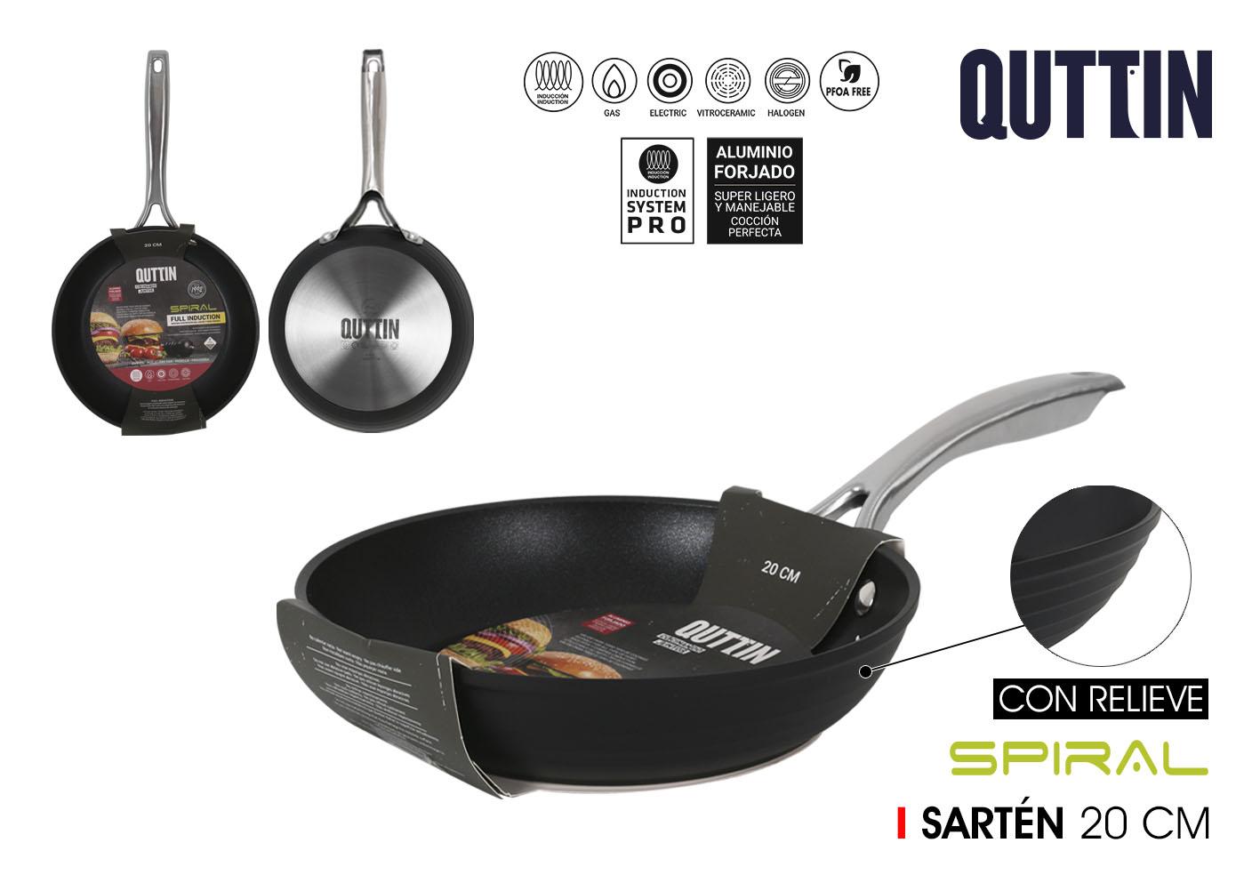 Quttin Sartén de Aluminio Forjado de 20 cm, para Inducción, con Tecnología de Base Full Spiral (4 Unidades)