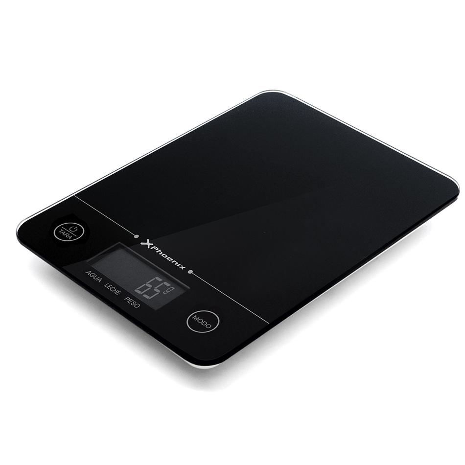 Phoenix Technologies Báscula de Cocina Digital Negra con Pantalla LCD, Precisa y Estilosa