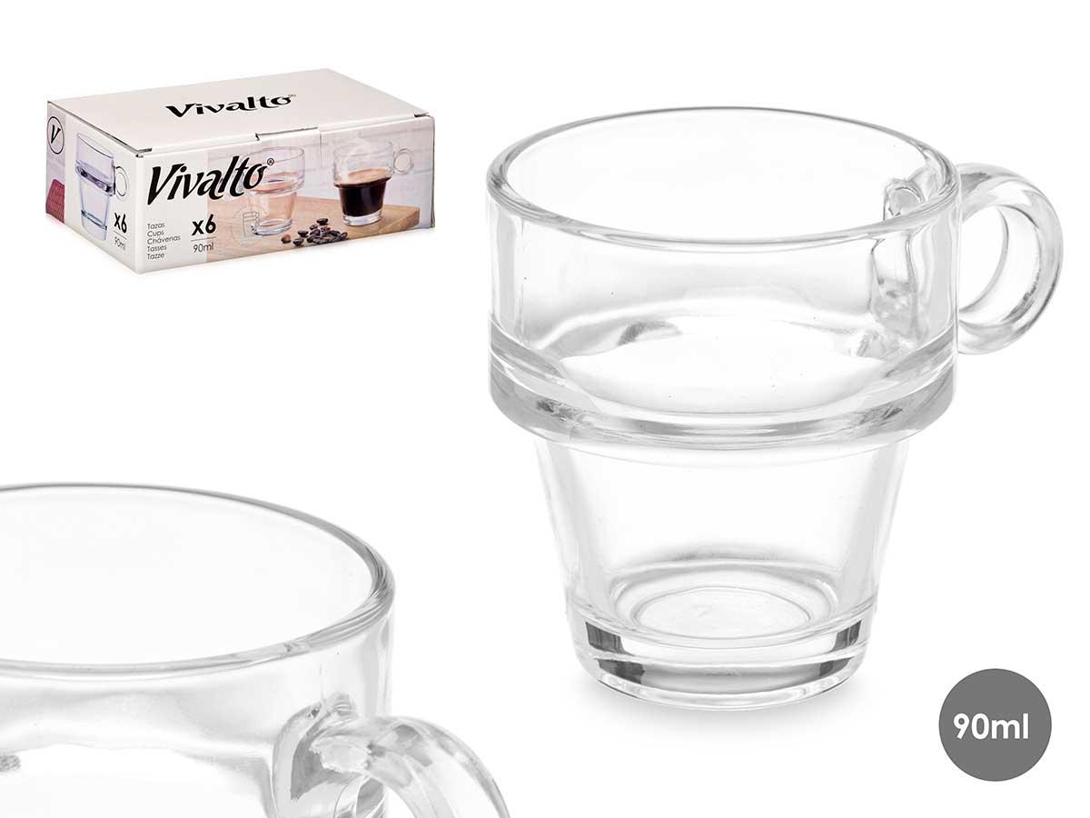 Vivalto Taza de Café Apilable 90 ml, Vidrio Transparente, 8x6.5x6 cm (72 Unidades)