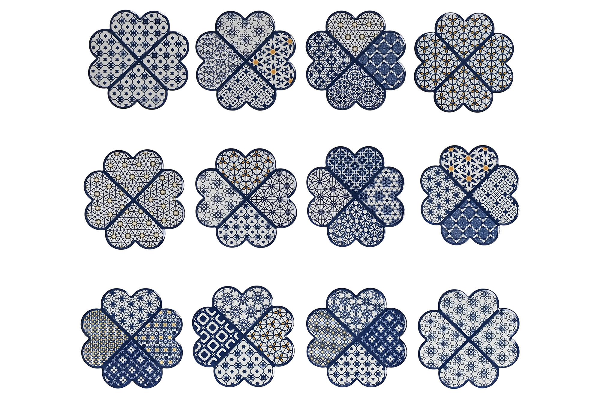 DKD Home Decor Posavasos Estilo Mediterráneo Azulejo Dolomita Corcho Azul Blanco 11.5x11.5 cm Surtido 72 Unidades Lavavajillas