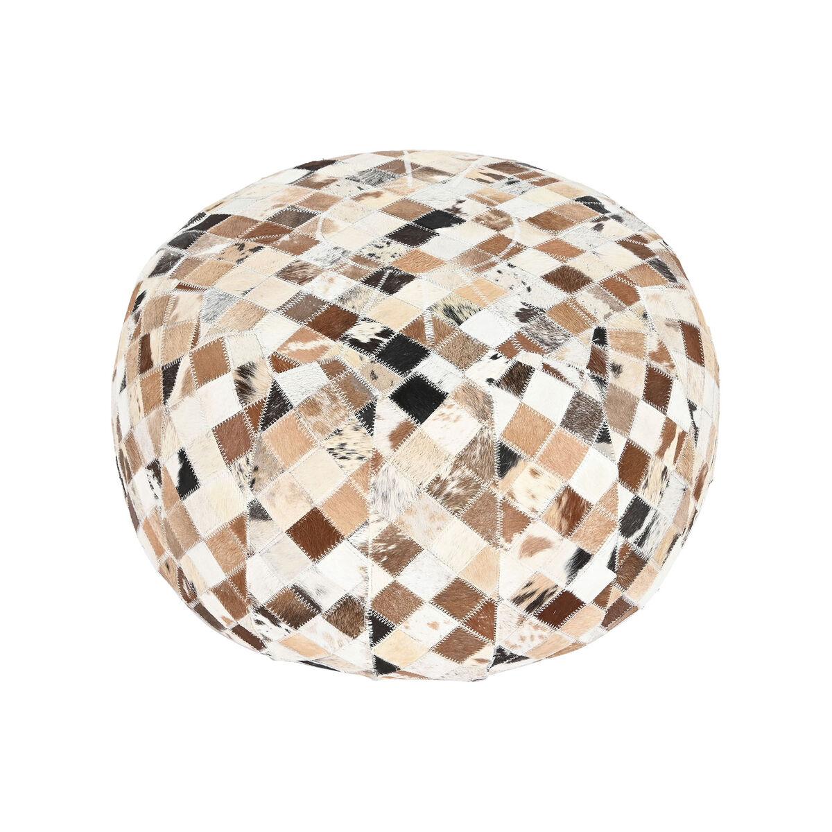 DKD Home Decor Cojín de Suelo Colonial Piel y Poliéster Camel Beige. Colección Rancho Marron con Cremallera. Medidas: 48x48x35 cm