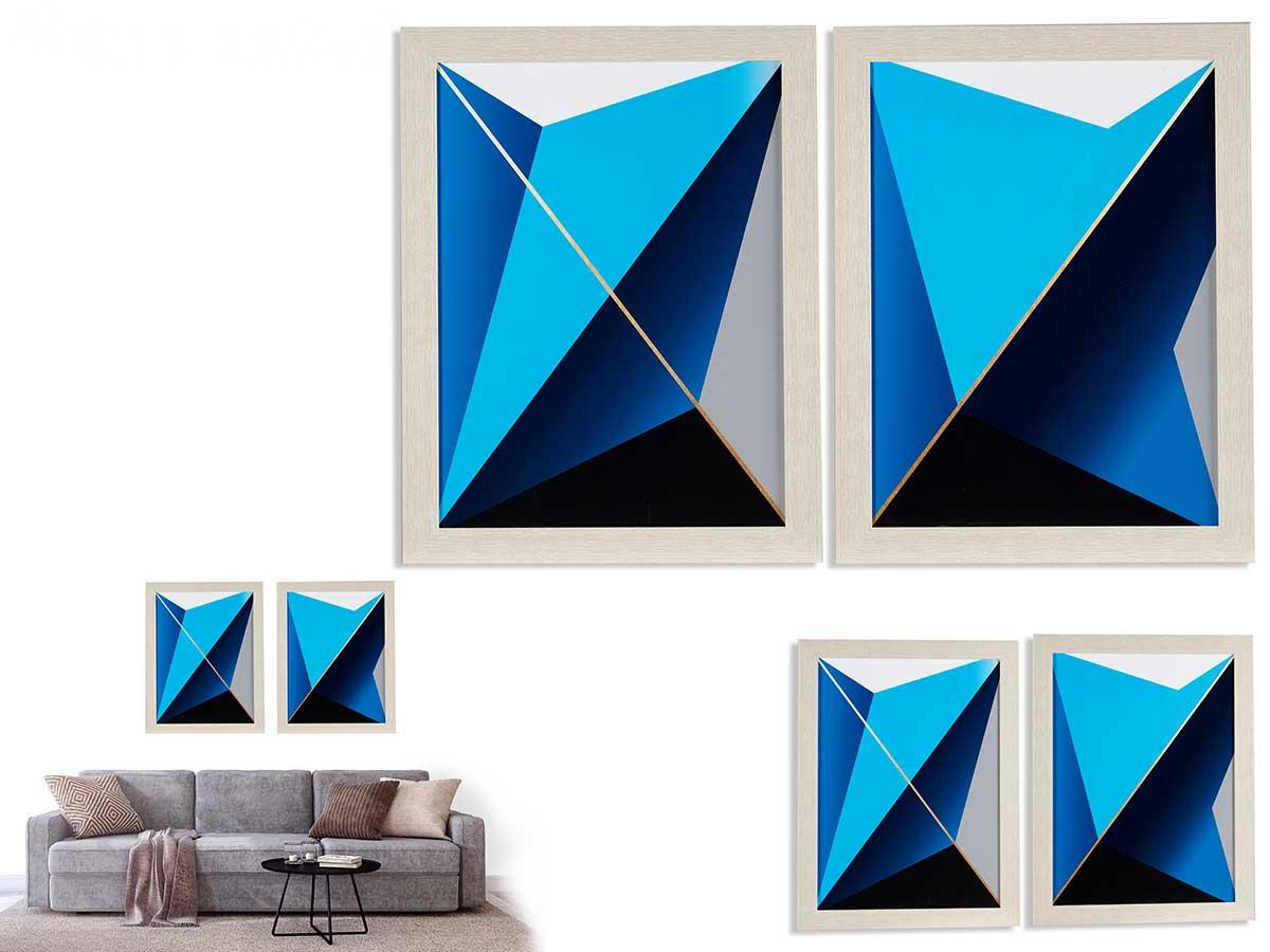 Giftdecor Cuadro Forma Geométrica Azul 61x81 cm Estampado Geométrico (2 Unidades)