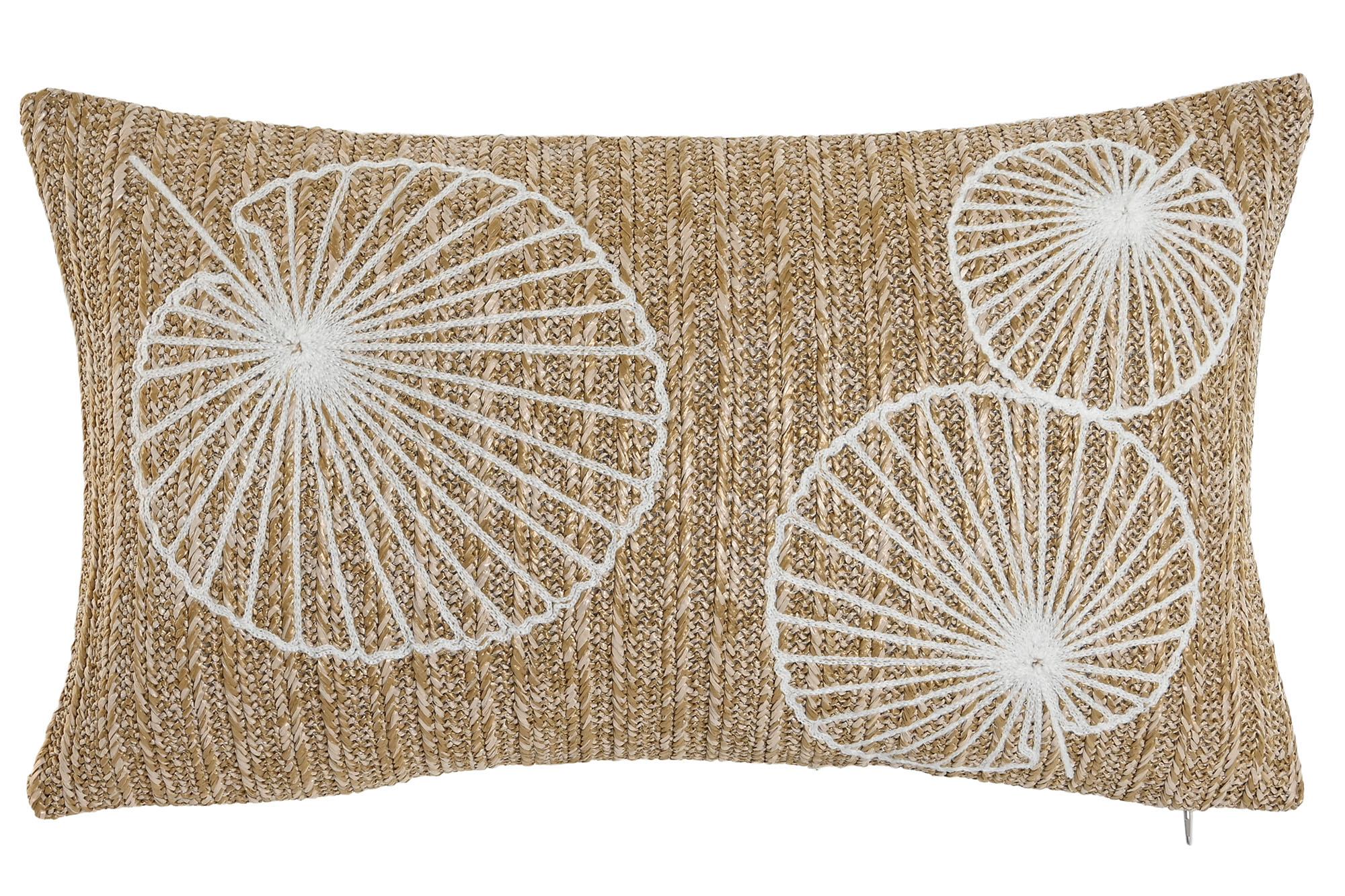 DKD Home Decor Cojín Decorativo Estilo Shabby Chic de Poliéster con Bordados, Tonalidades Natural y Blanco, 15x30x50 cm