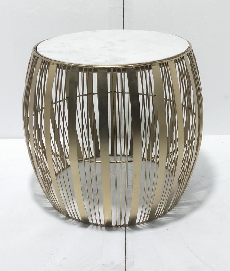 DKD Home Decor Mesita Auxiliar Moderno Hierro Mármol Plateado Blanco 46x46x41 cm