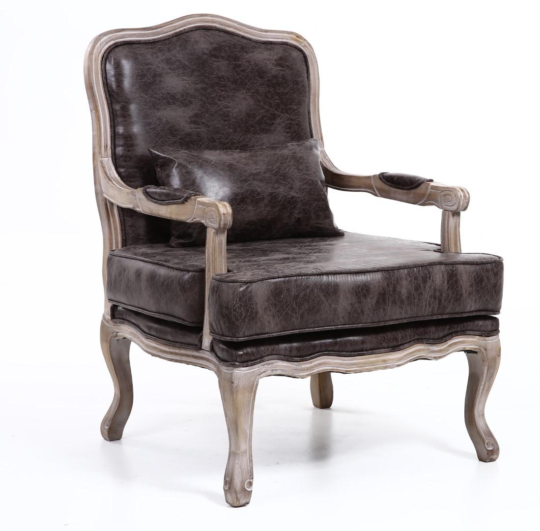 DKD Home Decor Sillón Loft Marrón Natural de PU y Rubberwood, 94 cm Alto x 70 cm Ancho x 66 cm Largo, Altura Asiento 46 cm