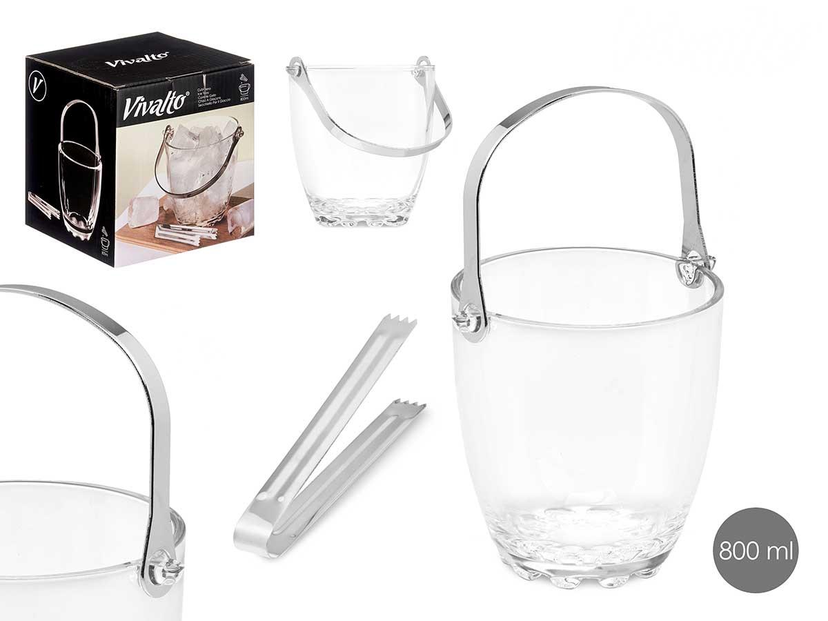 Vivalto Cubitera 800 ml con asa de pinza de metal, vidrio transparente, 15x13x15 cm (12 Unidades)