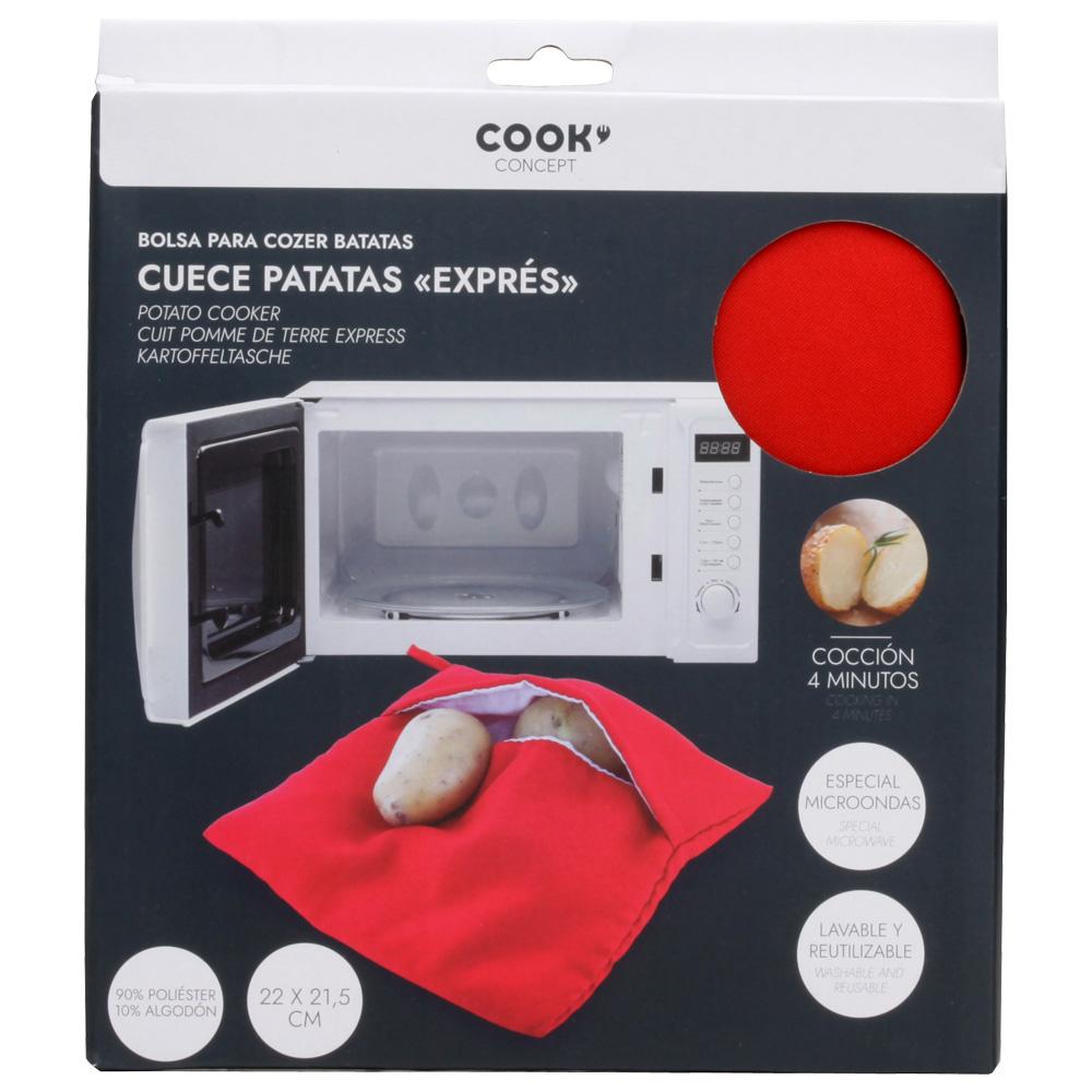 Cook Concept Cuece Patatas Microondas, Cocina Patatas en 4 Minutos, Formato Cuadrado, Lavable y Reutilizable, 23x20 cm