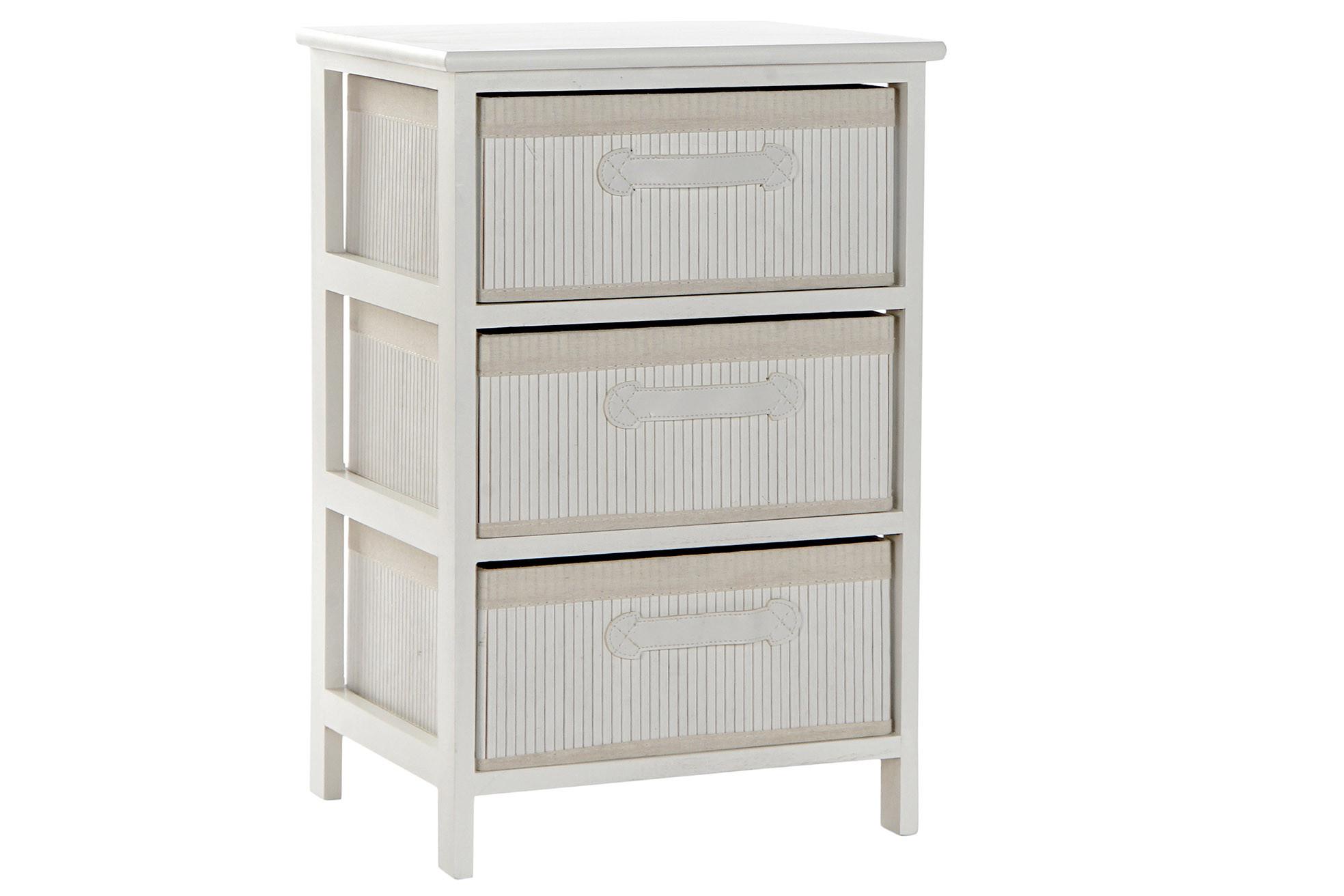 DKD Home Decor Cajonera Blanca con 3 Cajones de Bambú y Paulownia, Colección Básicos - 42x32x63 cm