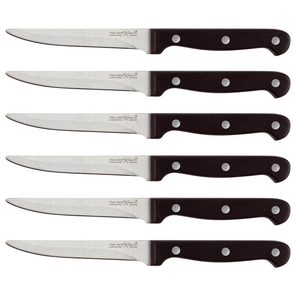 1946 Set 6 Cuchillos de Carne, Hoja de Acero Inoxidable 11 cm, Filo Liso, Mango Remachado, Aptos Lavavajillas