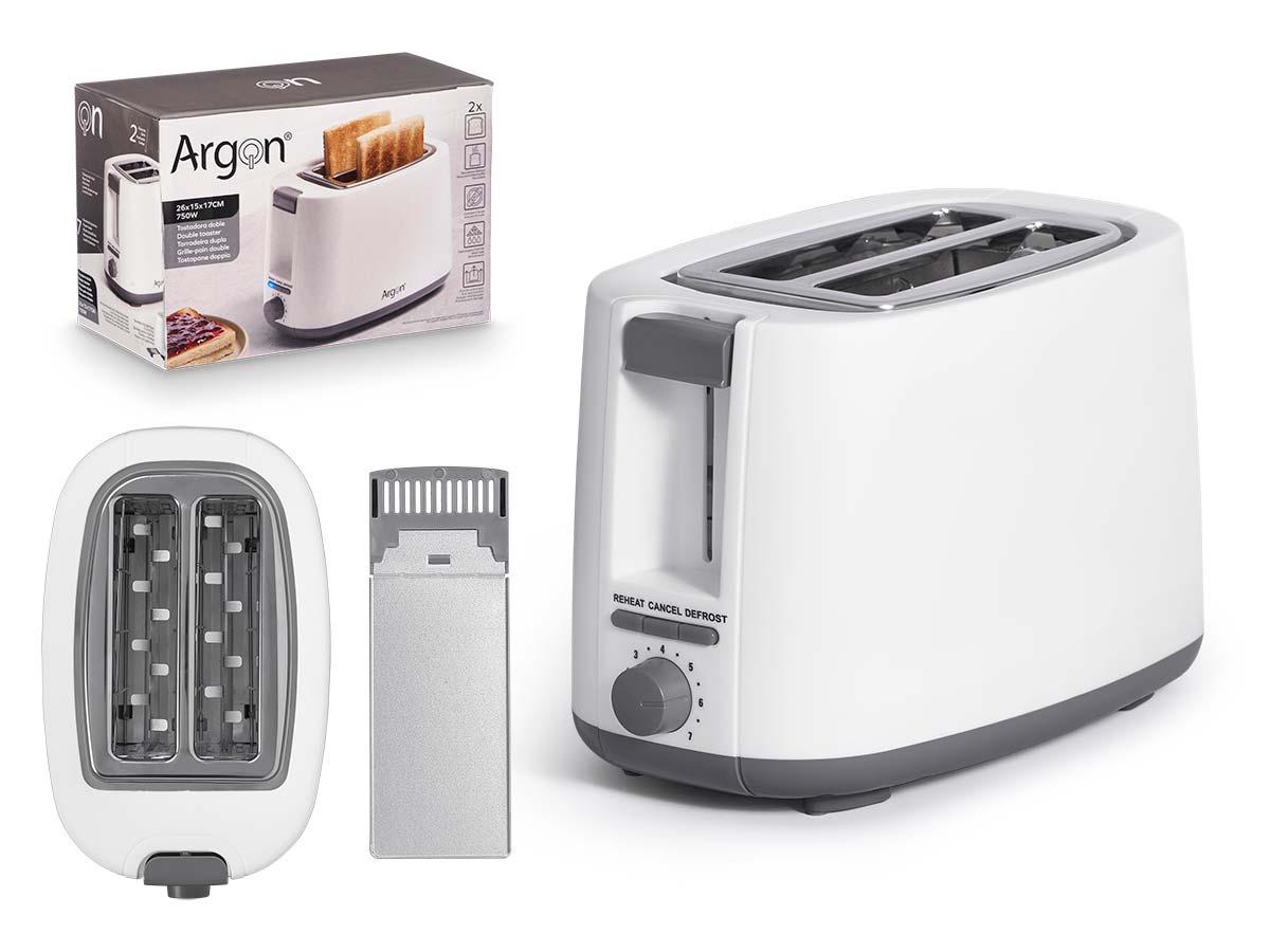 Argon Tostador Doble Blanco Mate 750W 26.5x17.2x15.2 cm (6 Unidades)