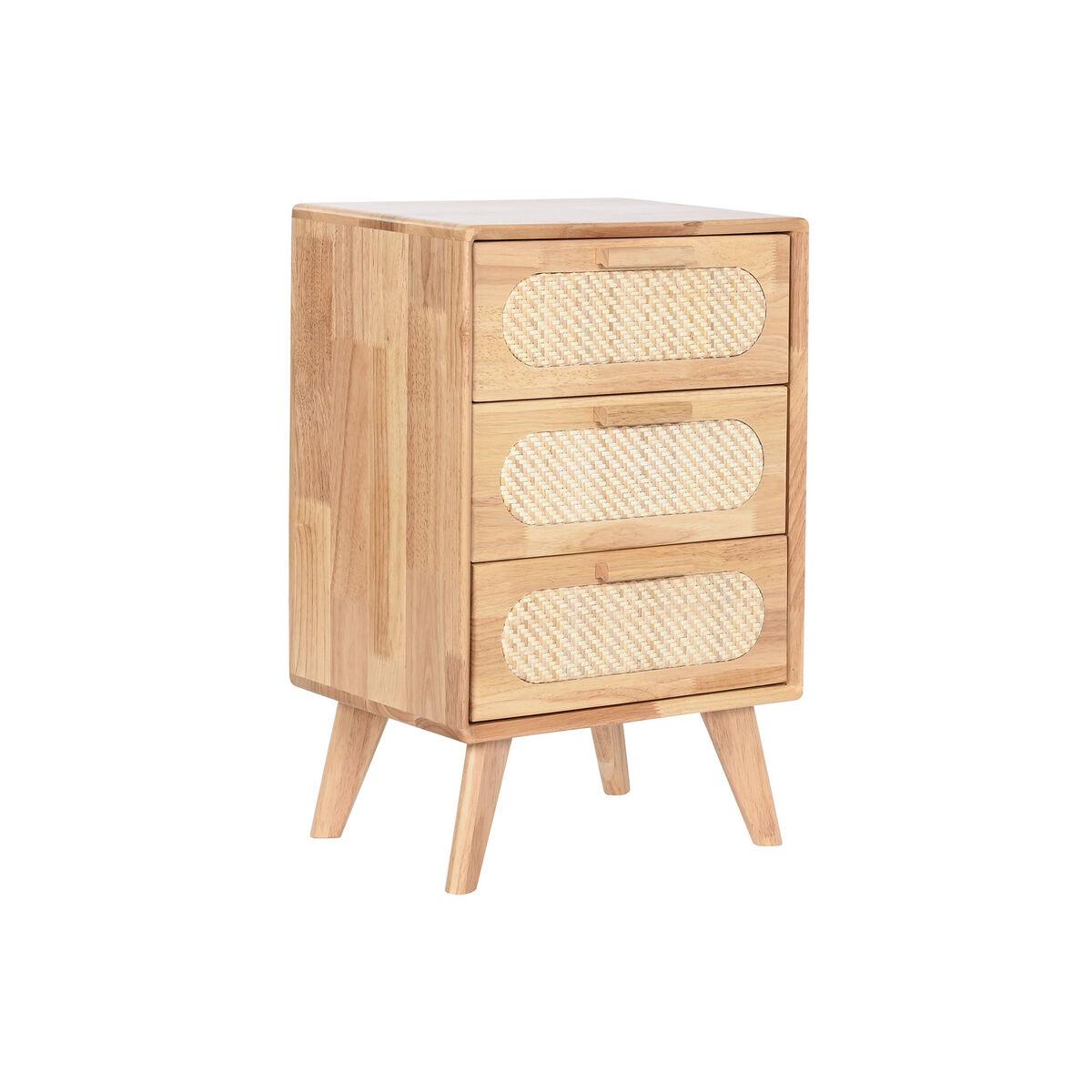 DKD Home Decor Cajonera Scandi Natural de Rubberwood y Ratán, 3 Cajones, 63x40x30 cm, Desmontable