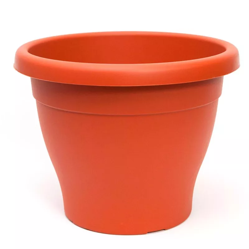 Maceta de plástico marrón 10 L con drenaje, 29.5 cm Ø, 24 cm alto, 26 cm Ø interior, 18 cm Ø base, resistente y práctica