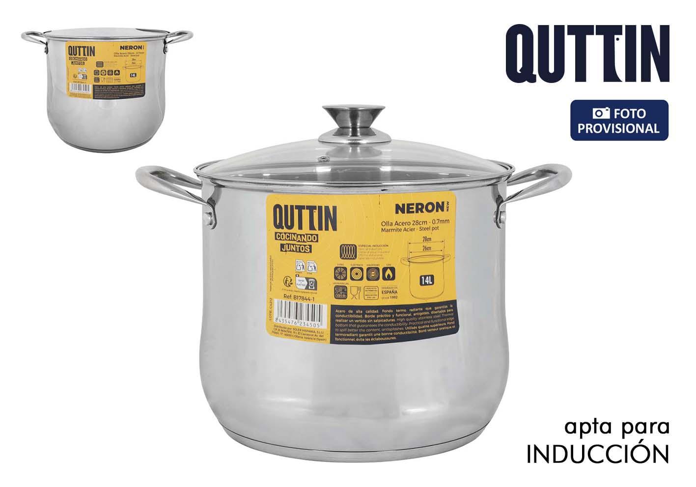 Inde Olla New Neron de Acero Inoxidable para Inducción, 28 cm (14 Litros) (4 Unidades)