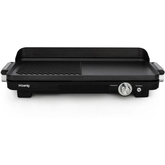 Hkoenig GRX330 Plancha Eléctrica de Zonas Dobles, 50x25cm, 1800W, Superficie Antiadherente, Termostato Ajustable y Función Turbo Parrilla