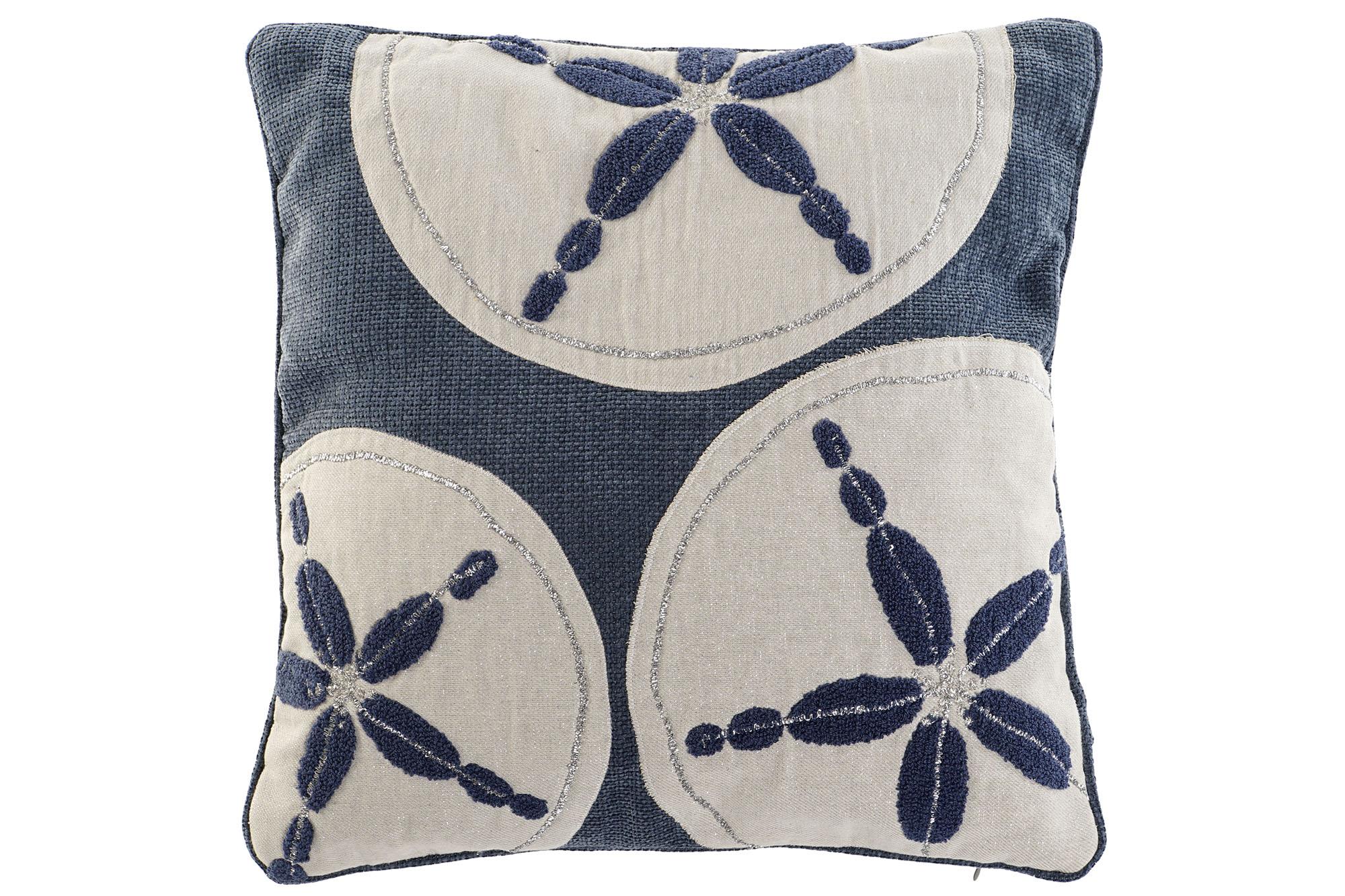DKD Home Decor Cojín Mediterráneo Beige Azul 45x45 cm (15 cm grosor) de Chenilla y Poliéster Bordado - 2 Unidades